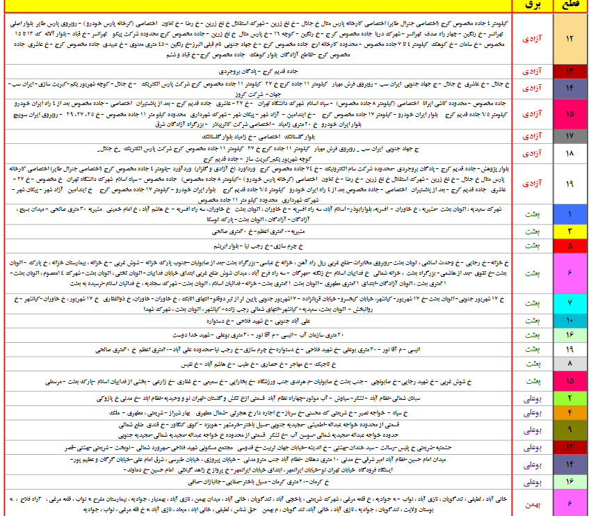 برنامه قطعی برق تهران ۱۶ تیر۱۴۰۰ + ساعات قطع، لیست مناطق و دانلود جدول قطعی برق